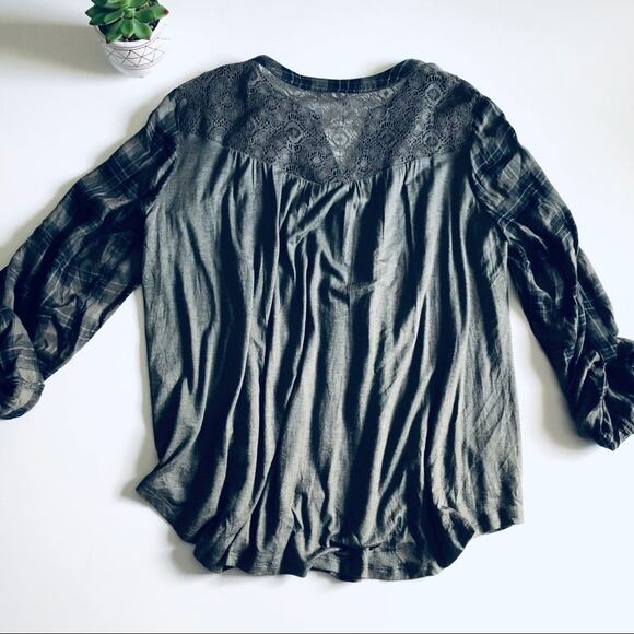 Knox Rose Women's M Button Down Plaid Lace Back Top Green Fall Boho - Picture 5 of 8